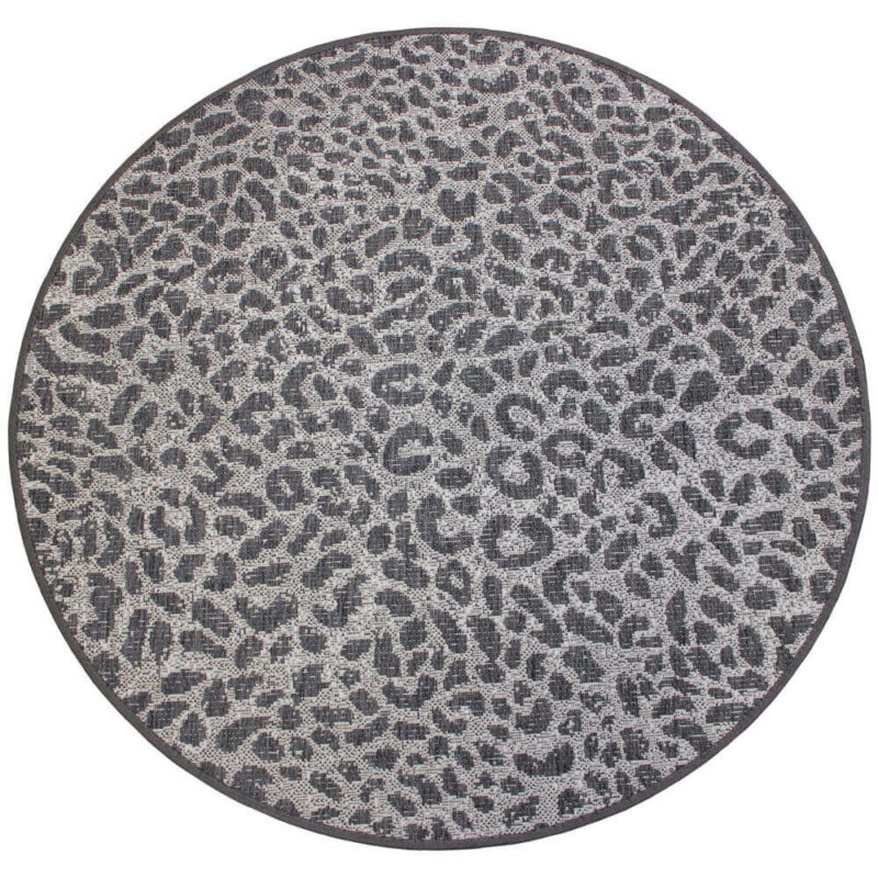 Vumbura Plains Leopard Animal Print Pattern Indoor Outdoor Accent Rug | 3'10" Round Charcoal